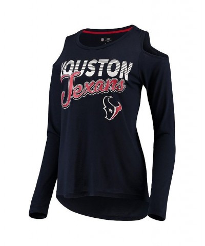 Women's Navy Houston Texans Crackerjack Cold Shoulder Long Sleeve T-shirt Navy $17.60 Tops