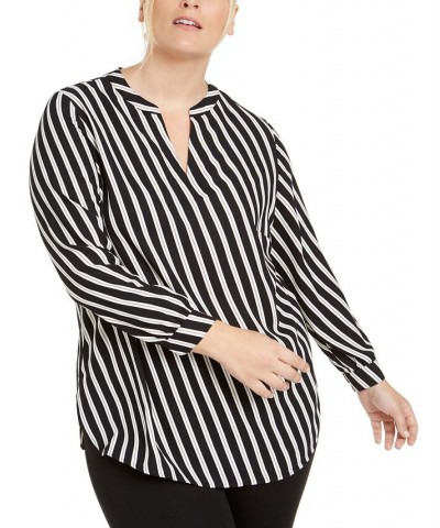 Plus Size Striped Blouse Anne Black $30.43 Tops