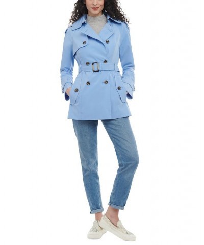 Women's Double-Breasted Belted Trench Coat Blue $48.36 Coats