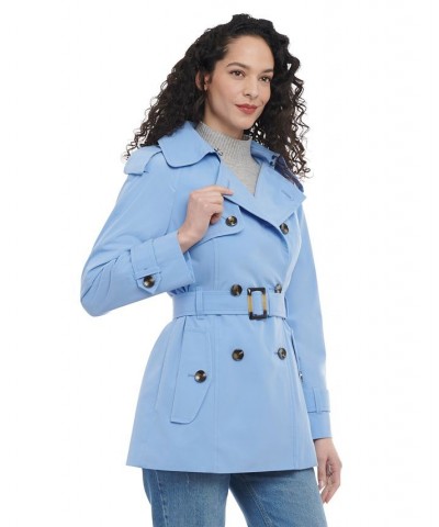 Women's Double-Breasted Belted Trench Coat Blue $48.36 Coats