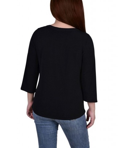 Petite Size 3/4 Sleeve Grommet Top Black $14.88 Tops