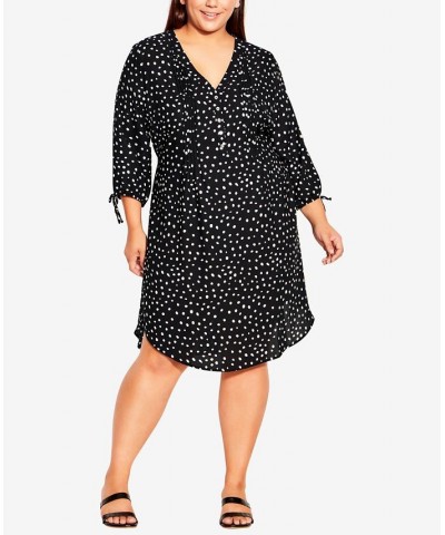 Plus Size Woven Print Shirt Dress Black Spot $24.13 Dresses