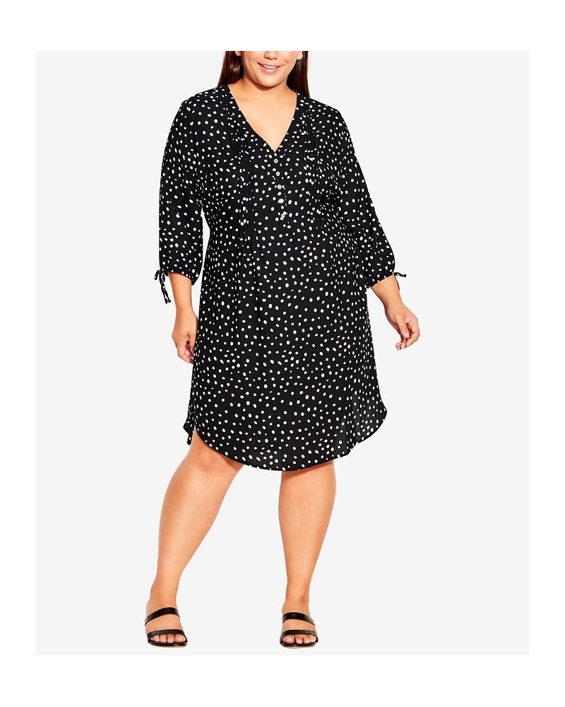 Plus Size Woven Print Shirt Dress Black Spot $24.13 Dresses