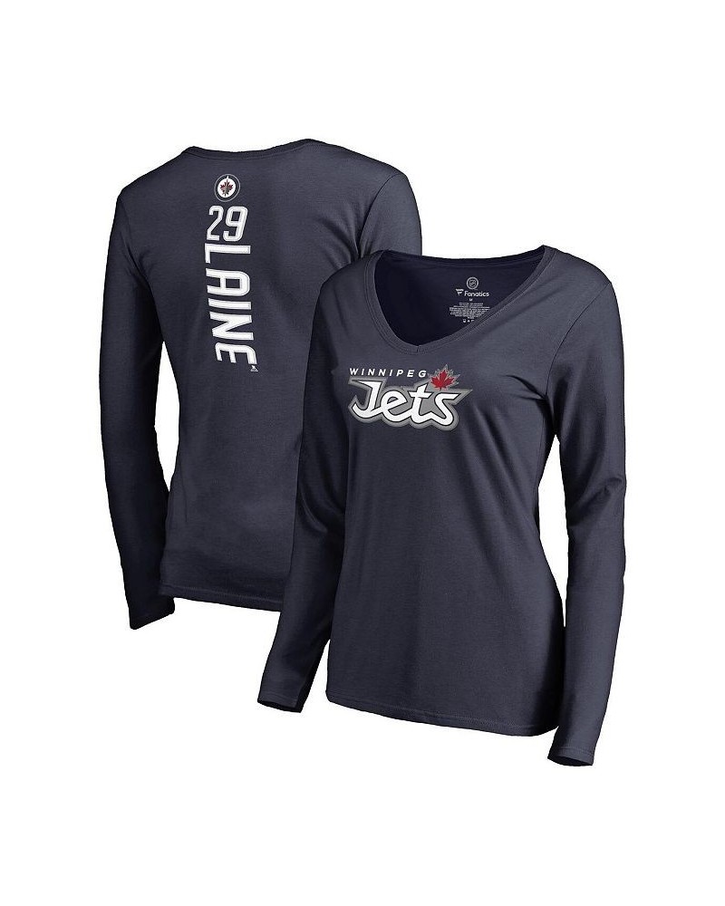 Women's Branded Patrik Laine Navy Winnipeg Jets Backer Name and Number V-Neck Long Sleeve T-shirt Navy $15.91 Tops