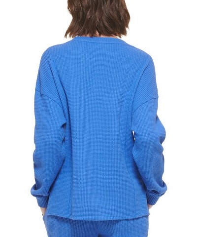 Women's Chunky Waffle-Knit Drop-Shoulder Top Blue $21.47 Tops