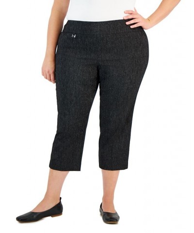 Plus Size Jacquard Tummy-Control Capri Pants Black Jacquard $14.35 Pants