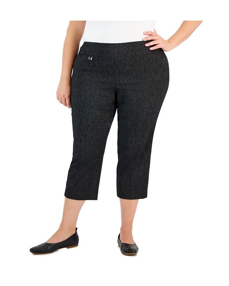 Plus Size Jacquard Tummy-Control Capri Pants Black Jacquard $14.35 Pants