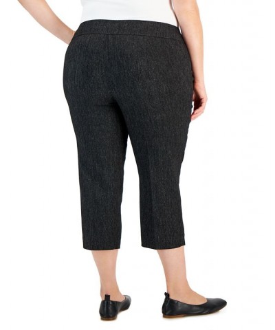 Plus Size Jacquard Tummy-Control Capri Pants Black Jacquard $14.35 Pants