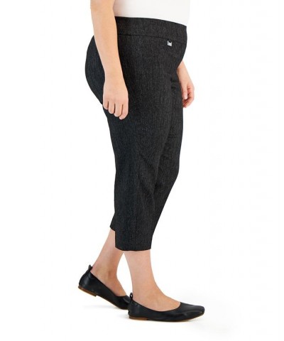 Plus Size Jacquard Tummy-Control Capri Pants Black Jacquard $14.35 Pants