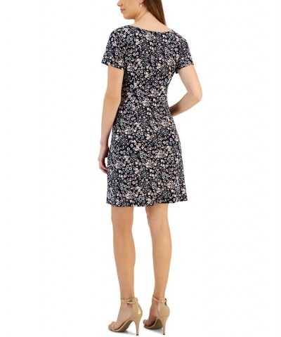 Women's Printed Round-Neck Short-Sleeve Dress Navy $39.50 Dresses