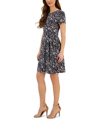 Women's Printed Round-Neck Short-Sleeve Dress Navy $39.50 Dresses