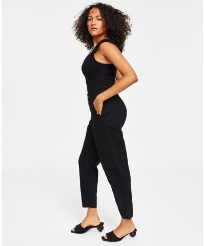 Women's Button Fly High Rise Tapered Pants Black $19.19 Pants