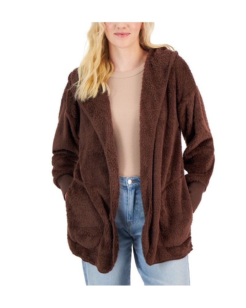 Juniors' Cozy Open-Front Hoodie Cardigan Brown $15.42 Sweaters