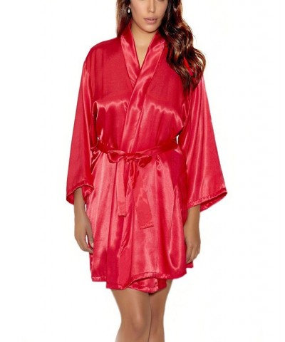 Plus Size Ultra Soft Satin Lounge and Poolside Robe Red $34.65 Lingerie