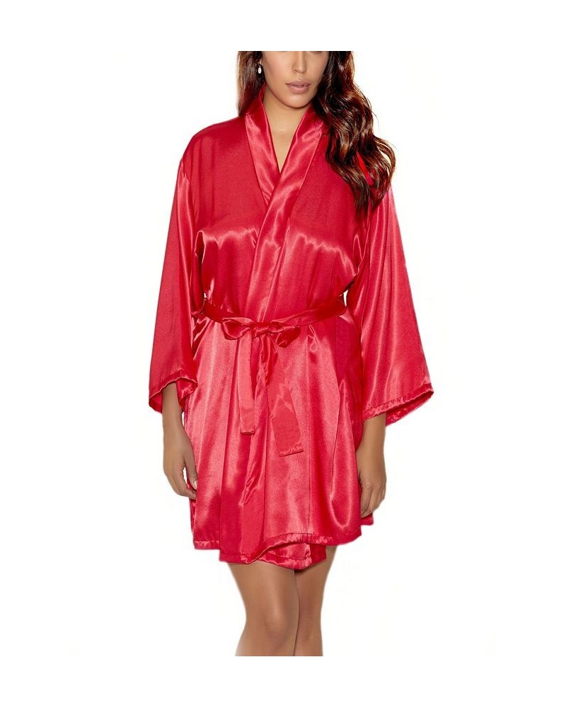 Plus Size Ultra Soft Satin Lounge and Poolside Robe Red $34.65 Lingerie