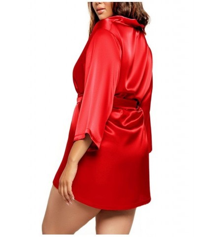 Plus Size Ultra Soft Satin Lounge and Poolside Robe Red $34.65 Lingerie