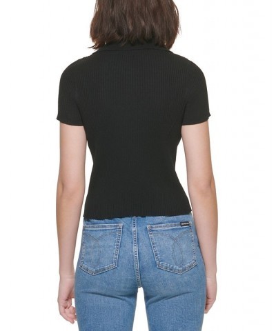 Petite Ribbed Polo Shirt Black $20.85 Tops