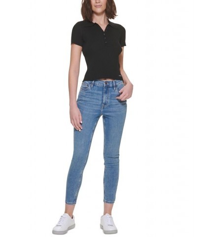 Petite Ribbed Polo Shirt Black $20.85 Tops