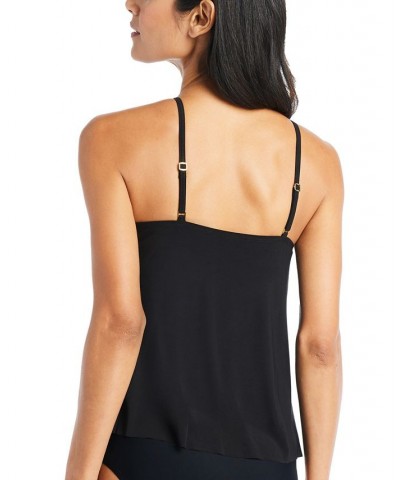 Women's Solid High-Neck Floating Underwire Tankini Top Black $50.40 Swimsuits