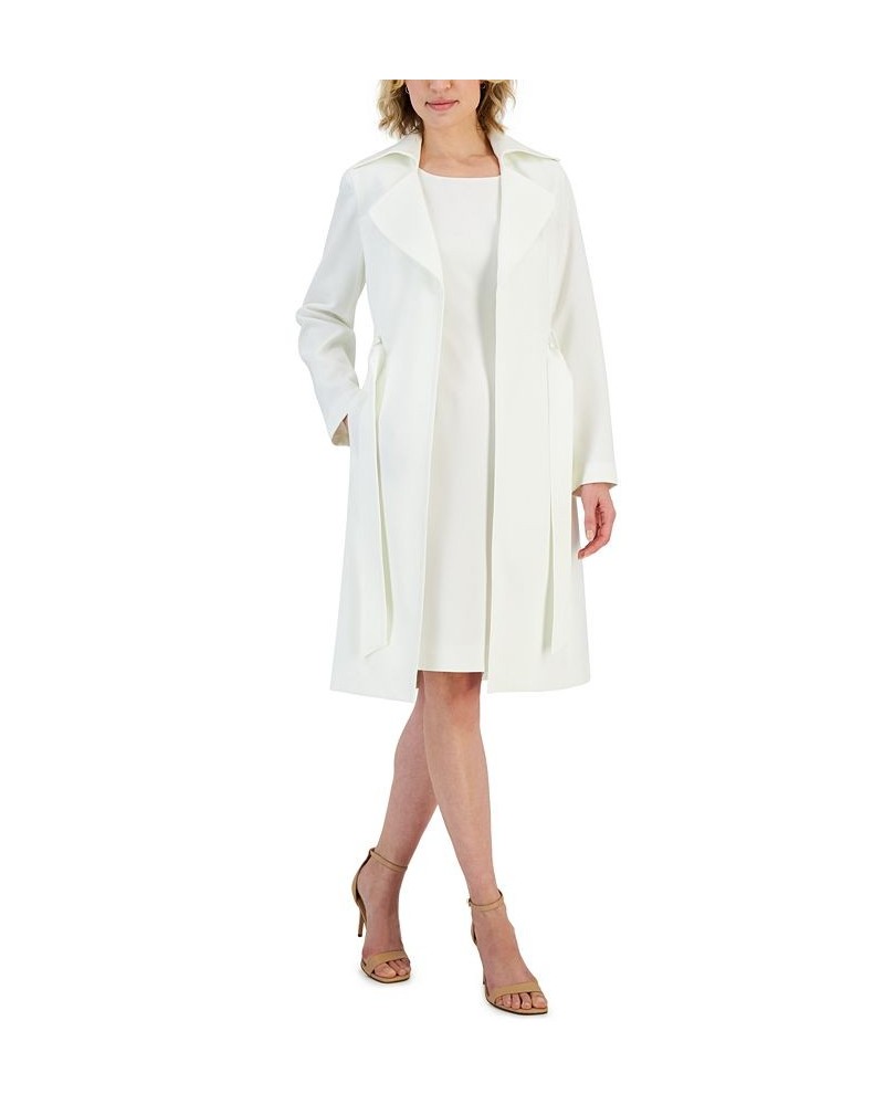 Women's Crepe Belted Trench Jacket & Sheath Dress Suit Regular and Petite Sizes White $81.70 Suits