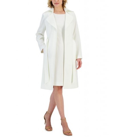 Women's Crepe Belted Trench Jacket & Sheath Dress Suit Regular and Petite Sizes White $81.70 Suits