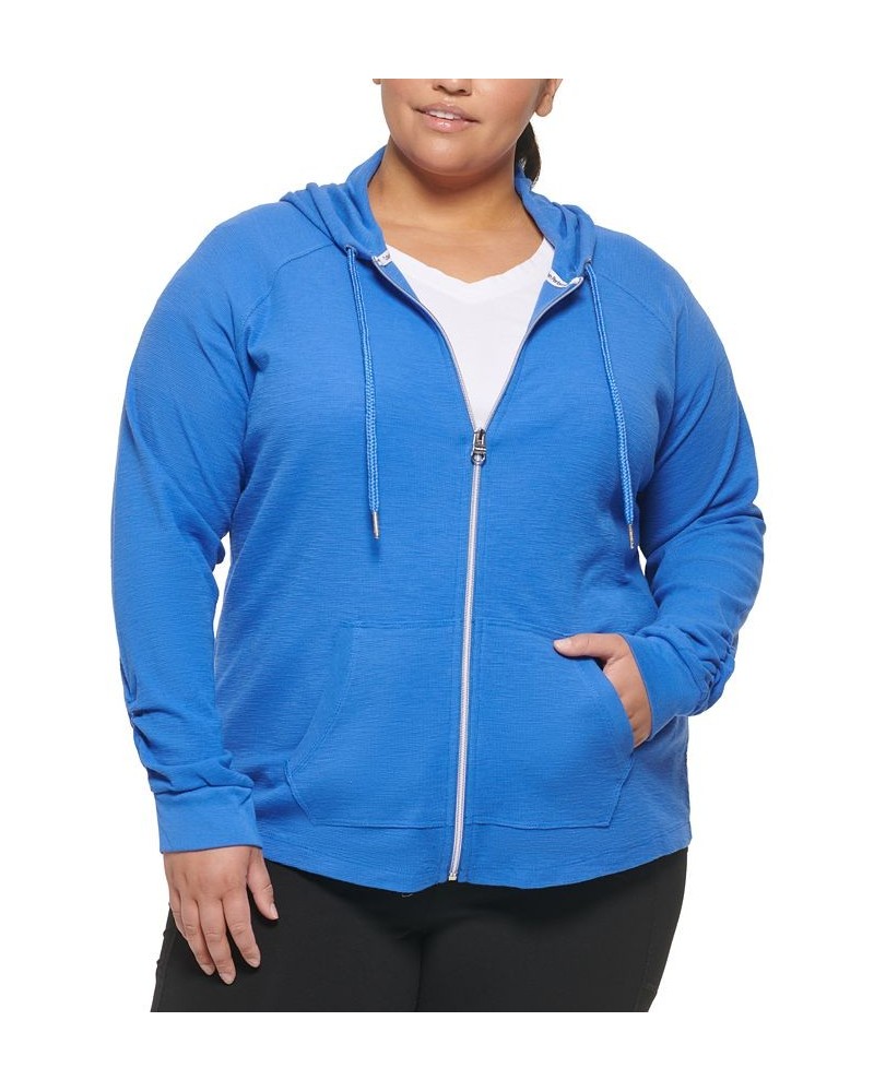 Plus Size Ruched-Sleeve Zip Hoodie Blue $20.15 Jackets