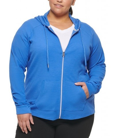 Plus Size Ruched-Sleeve Zip Hoodie Blue $20.15 Jackets