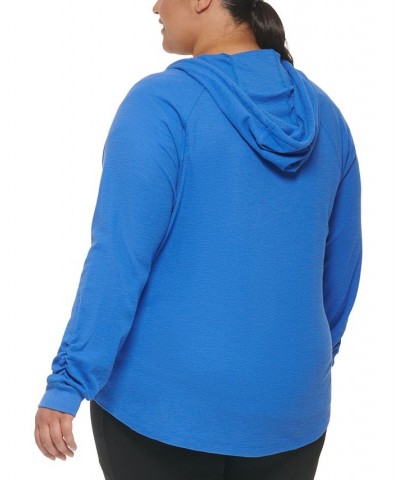 Plus Size Ruched-Sleeve Zip Hoodie Blue $20.15 Jackets