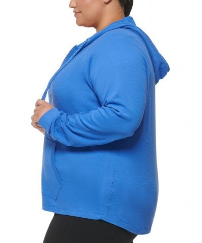 Plus Size Ruched-Sleeve Zip Hoodie Blue $20.15 Jackets