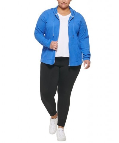 Plus Size Ruched-Sleeve Zip Hoodie Blue $20.15 Jackets