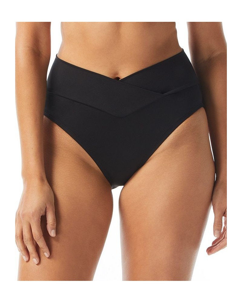 Women's Serene V-Waist Crossover Bikini Bottoms Black $28.52 Swimsuits