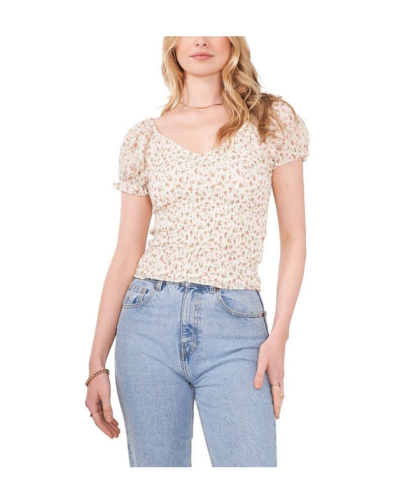 Women's Short Sleeve V-Neck Smock Top Soft Rosettes $16.39 Tops