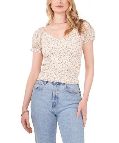 Women's Short Sleeve V-Neck Smock Top Soft Rosettes $16.39 Tops