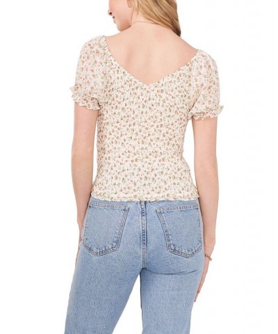 Women's Short Sleeve V-Neck Smock Top Soft Rosettes $16.39 Tops