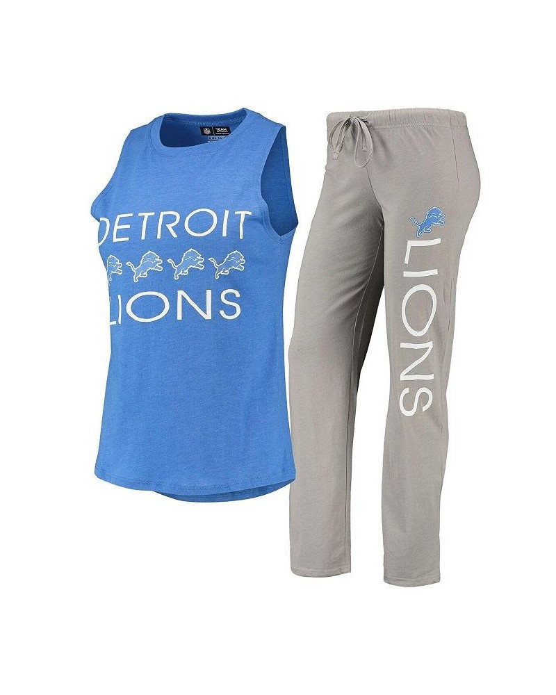 Women's Silver Blue Detroit Lions Muscle Tank Top and Pants Sleep Set Silver, Blue $35.00 Pajama