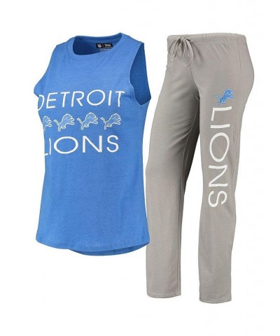 Women's Silver Blue Detroit Lions Muscle Tank Top and Pants Sleep Set Silver, Blue $35.00 Pajama