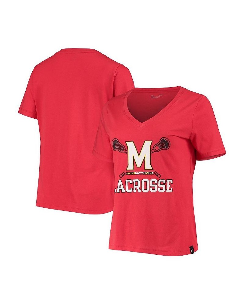 Women's Red Maryland Terrapins Lacrosse V-Neck T-shirt Red $17.20 Tops