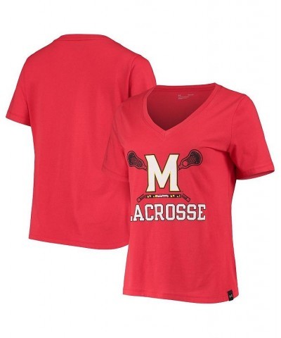 Women's Red Maryland Terrapins Lacrosse V-Neck T-shirt Red $17.20 Tops