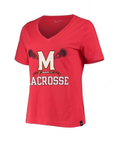 Women's Red Maryland Terrapins Lacrosse V-Neck T-shirt Red $17.20 Tops