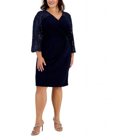 Plus Size 3/4-Sleeve Jersey Sheath Dress Navy $76.65 Dresses