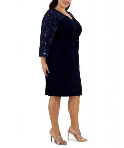 Plus Size 3/4-Sleeve Jersey Sheath Dress Navy $76.65 Dresses