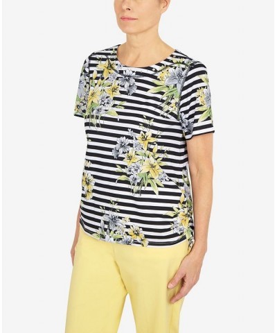 Petite Summer In The City Flower Bouquet Striped T-shirt Multi $33.36 Tops