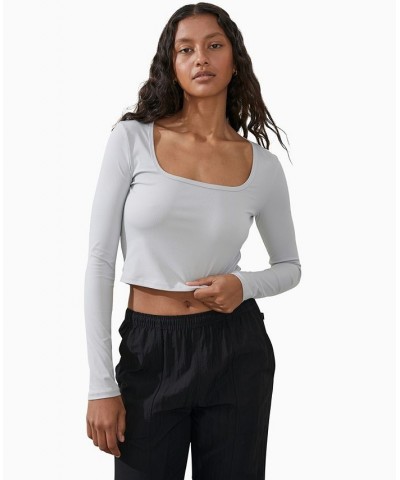 Women's Active Rib Long Sleeve Top Gray $19.60 Tops