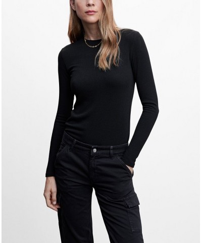 Women's Ribbed Knit T-shirt Black $22.79 Tops