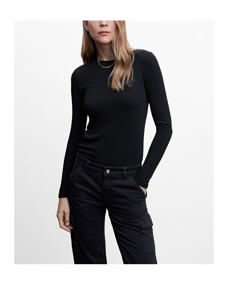 Women's Ribbed Knit T-shirt Black $22.79 Tops