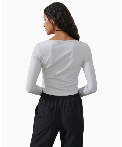 Women's Active Rib Long Sleeve Top Gray $19.60 Tops