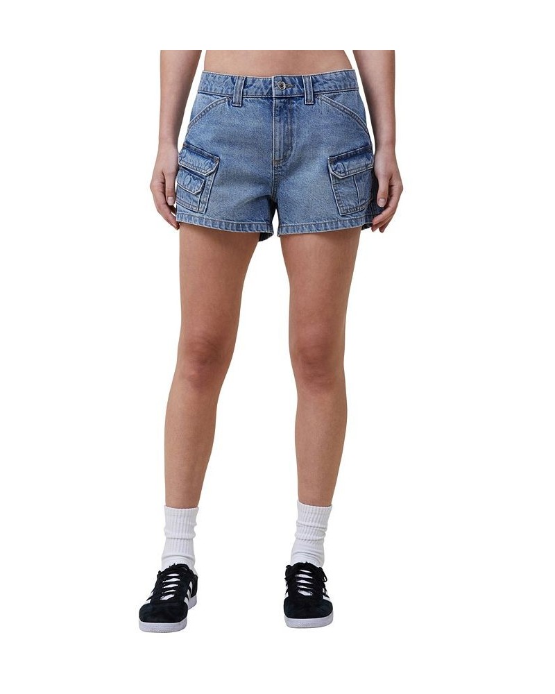 Women's Mini Cargo Denim Shorts Surfers Blue $28.59 Shorts