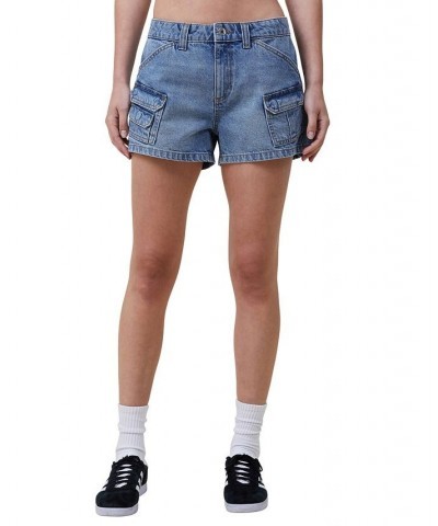 Women's Mini Cargo Denim Shorts Surfers Blue $28.59 Shorts