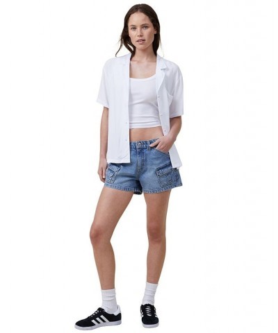 Women's Mini Cargo Denim Shorts Surfers Blue $28.59 Shorts