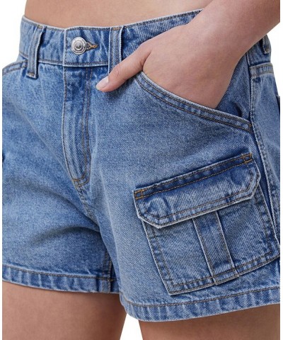 Women's Mini Cargo Denim Shorts Surfers Blue $28.59 Shorts